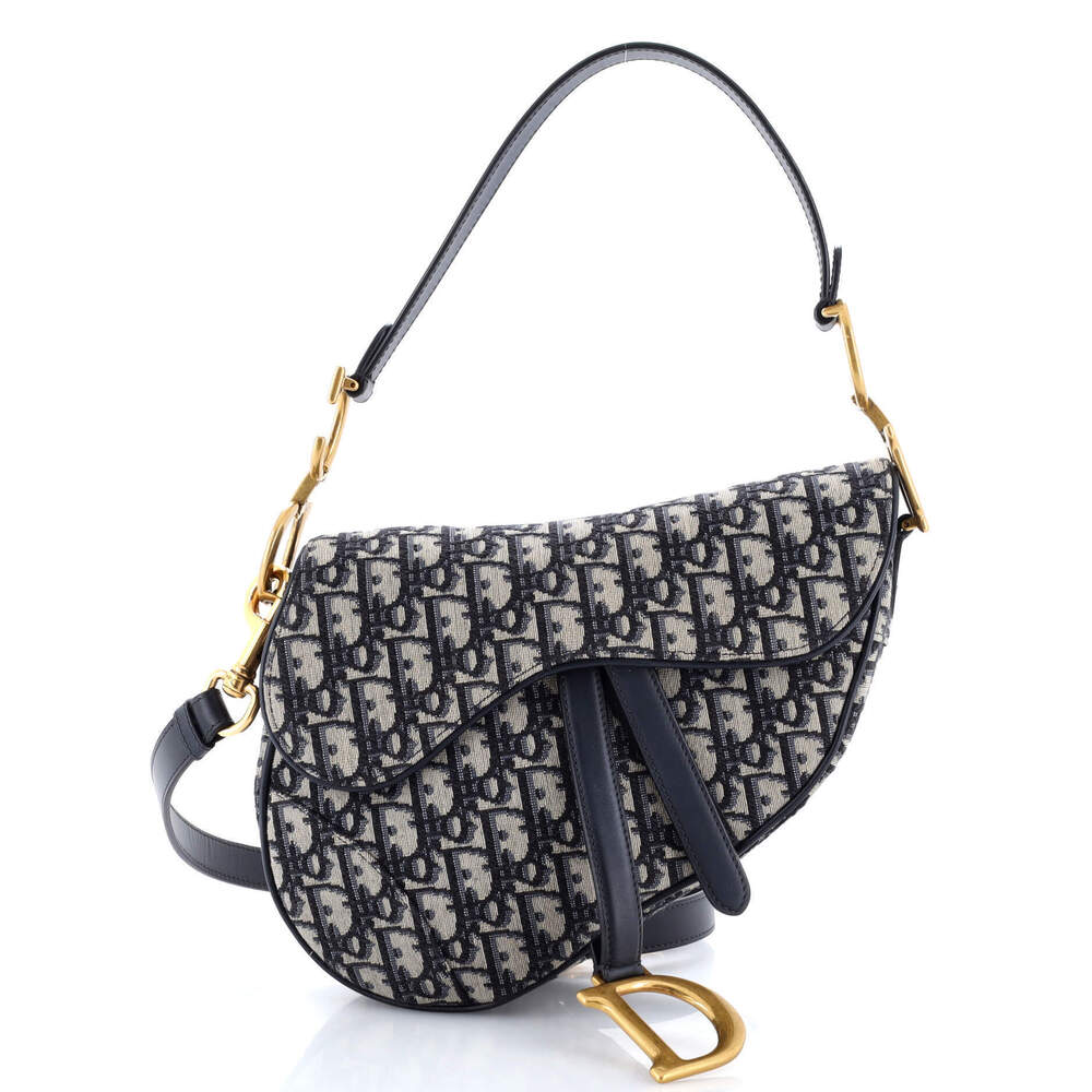 Christian Dior Medium Saddle Handbag with Strap Oblique Canvas